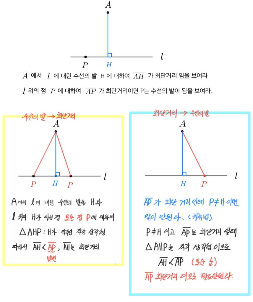 점과 직선사이 거리 최단거리