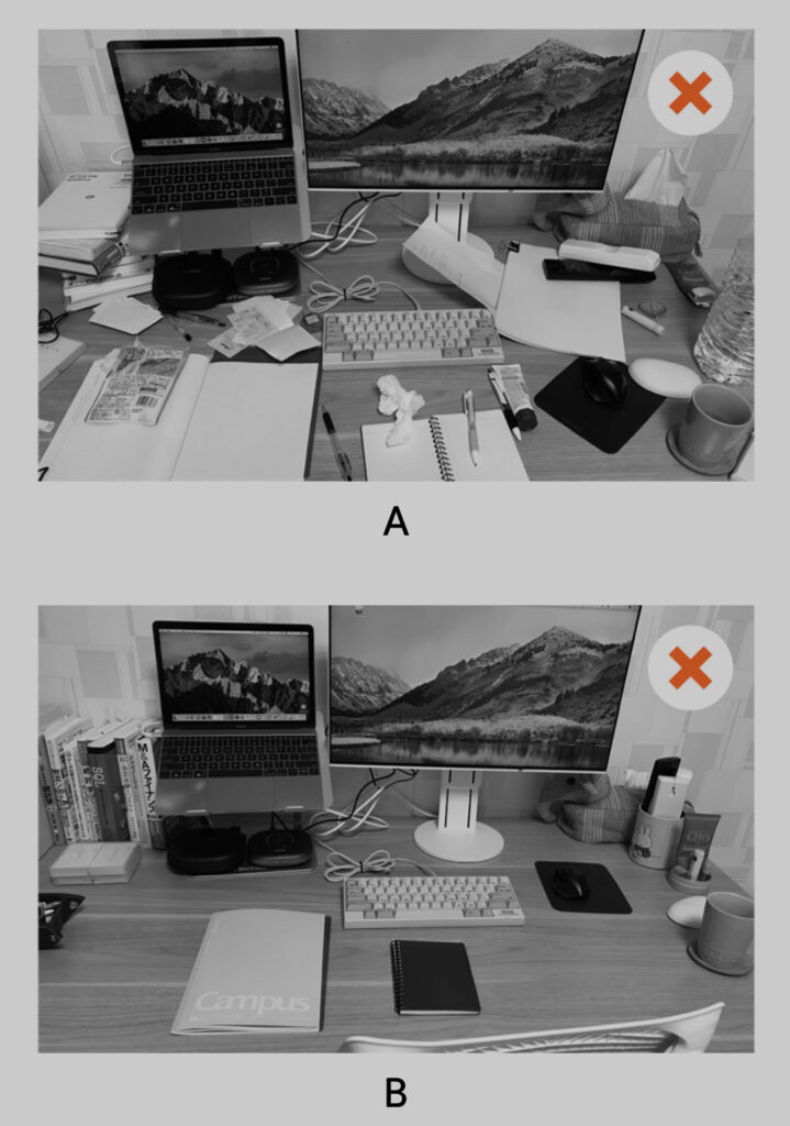 정리 안된 책상 예시